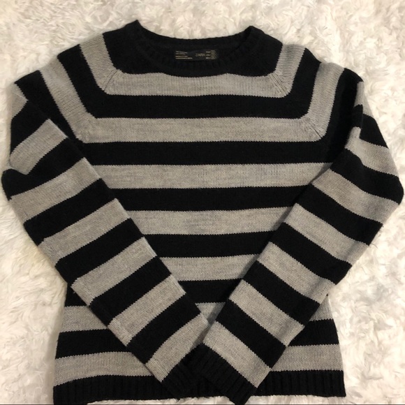 Zara Sweaters - Zara Grey & White Striped Sweater M
